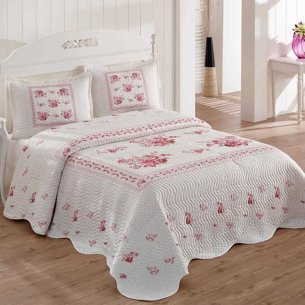 Çift Kişilik Kapitone Yatak Örtüsü Takımı Flower Pembe