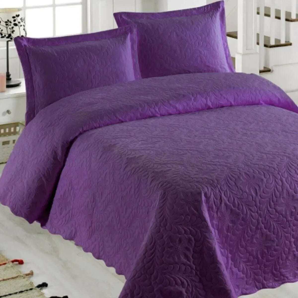 Çift Kişilik Microfiber Yatak Örtüsü Takımı Mor