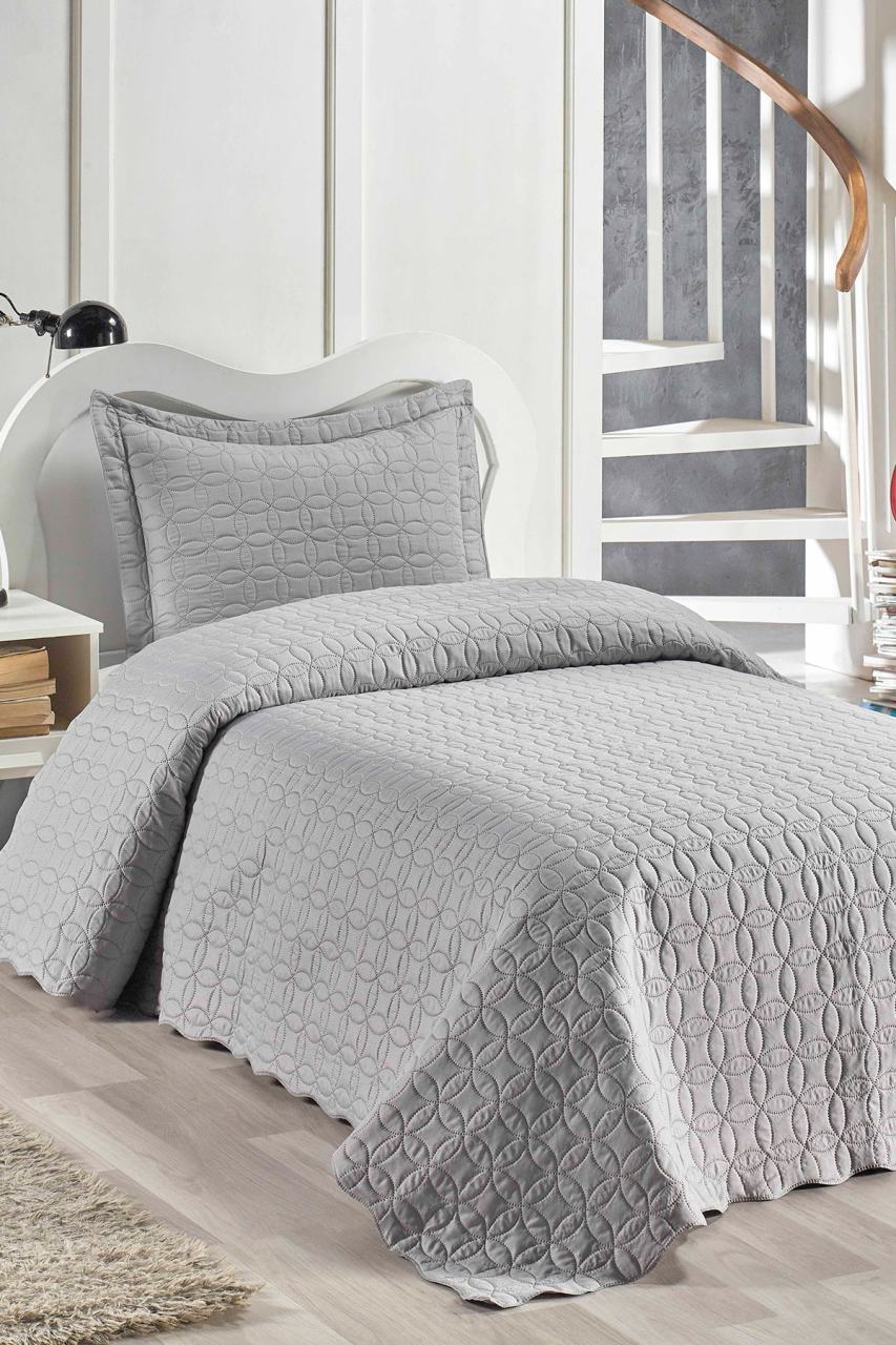 Tek Kişilik Microfiber Yatak Örtüsü Gri