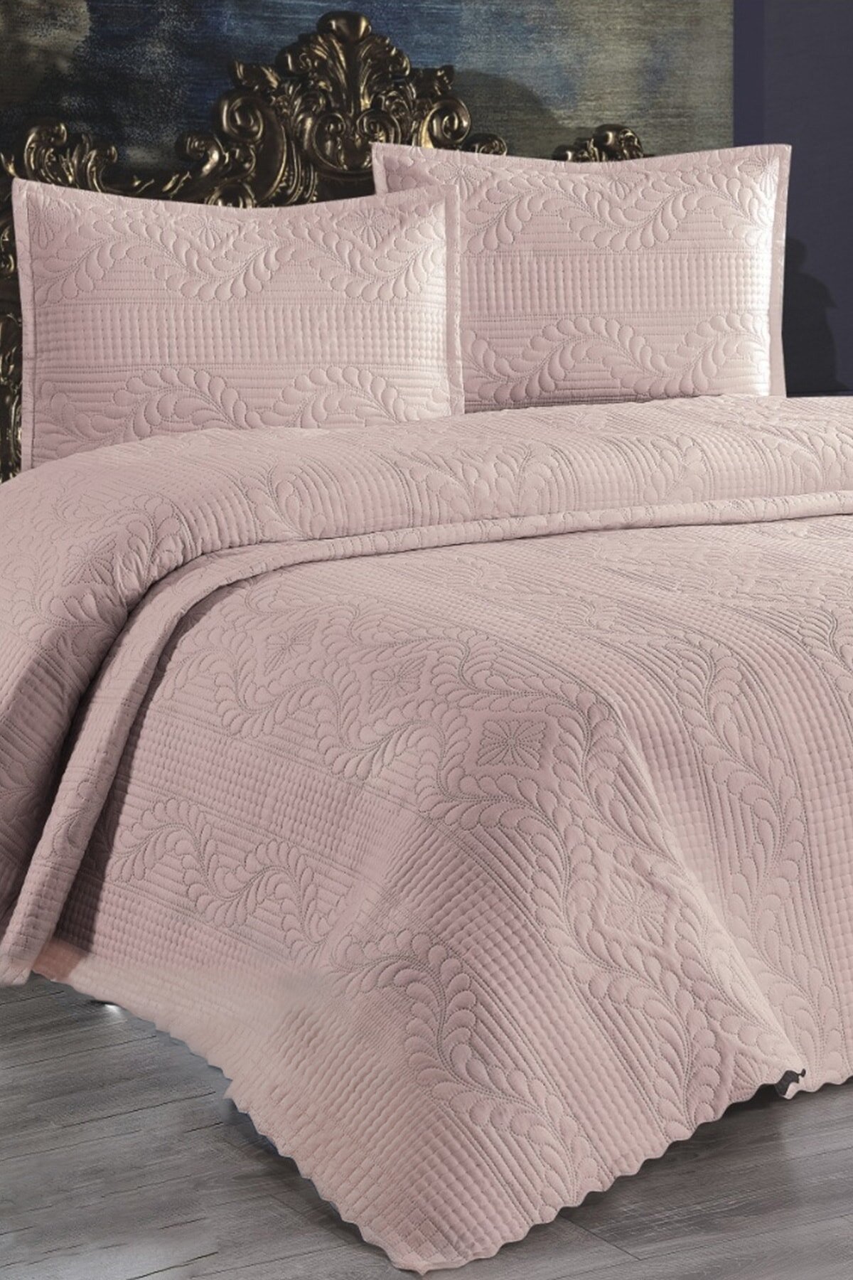 Çift Kişilik Micro Pamuk Yatak Örtüsü Takımı Pudra